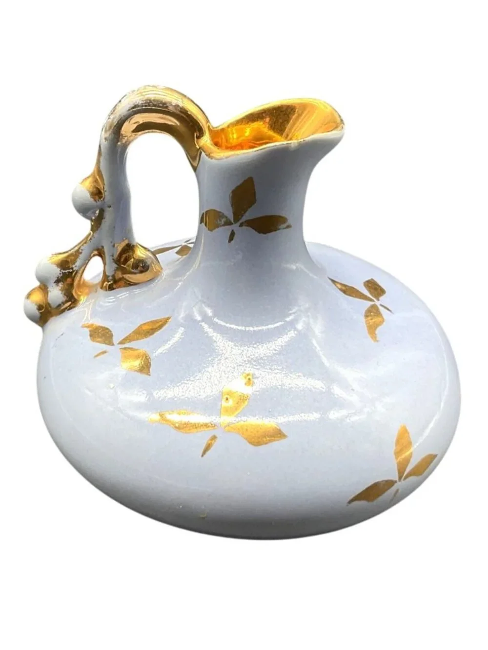 Vintage Le Pere 1950s Blue & Gold Bud Vase Pitcher 3.5